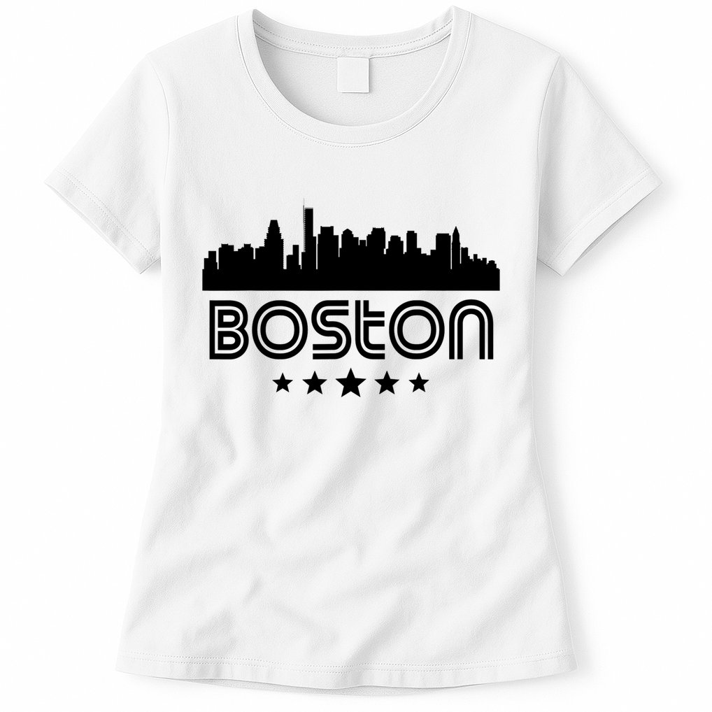 Boston Massachusetts Skyline Retro Style Womens T-Shirt