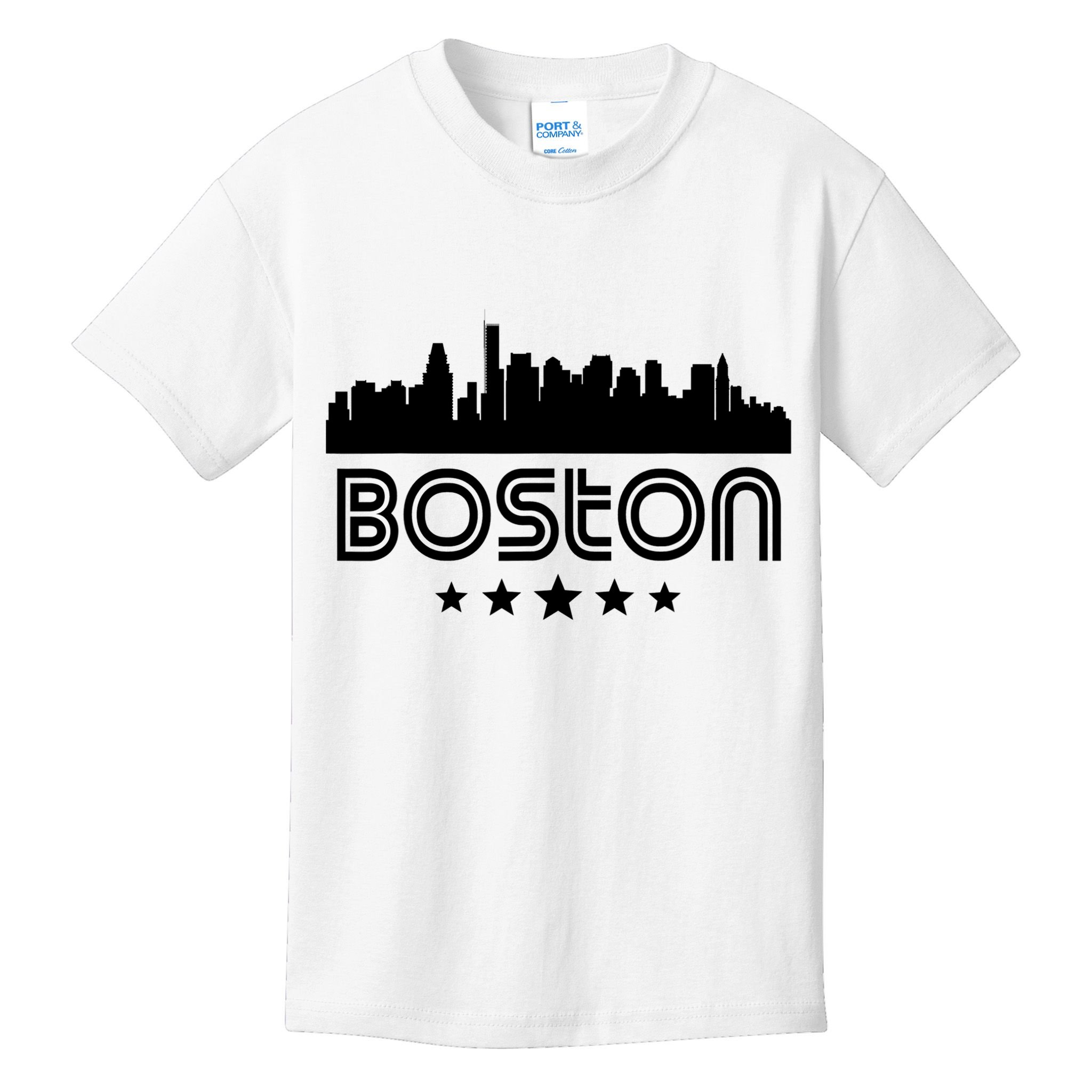 Boston Massachusetts Skyline Retro Style Kids T-Shirt