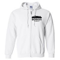 Boston Massachusetts Skyline Retro Style Full Zip Hoodie