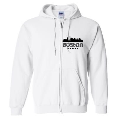 Boston Massachusetts Skyline Retro Style Full Zip Hoodie