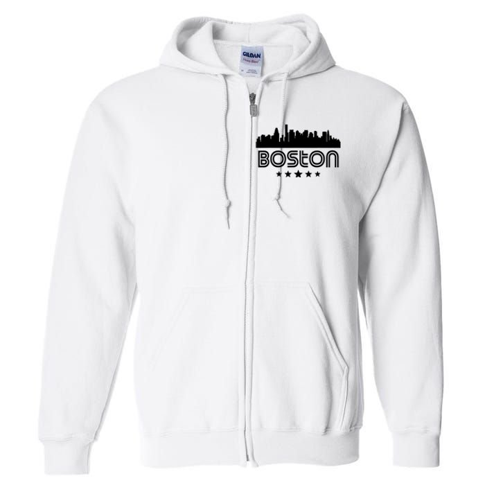 Boston Massachusetts Skyline Retro Style Full Zip Hoodie