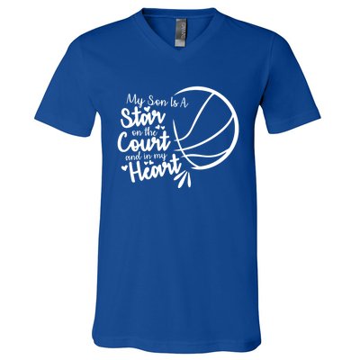 Basketball My Son Is A Star On The Court And In My Heart Gift V-Neck T-Shirt