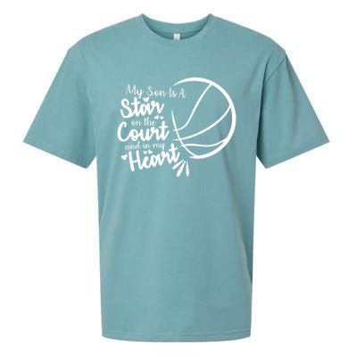 Basketball My Son Is A Star On The Court And In My Heart Gift Sueded Cloud Jersey T-Shirt