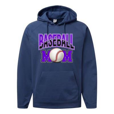 Baseball Mom Sports Purple Black White Cute Gift Performance Fleece Hoodie