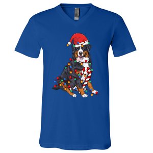 Bernese Mountain Santa Christmas Lights Dog Lover Pajama  V-Neck T-Shirt