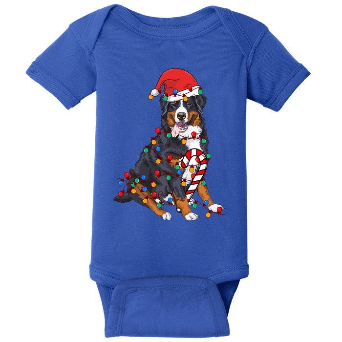 Bernese Mountain Santa Christmas Lights Dog Lover Pajama  Baby Bodysuit