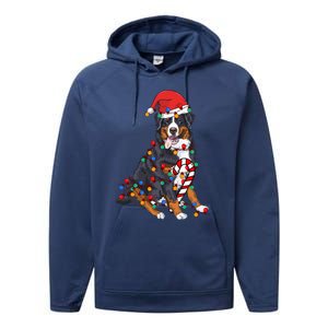 Bernese Mountain Santa Christmas Lights Dog Lover Pajama  Performance Fleece Hoodie