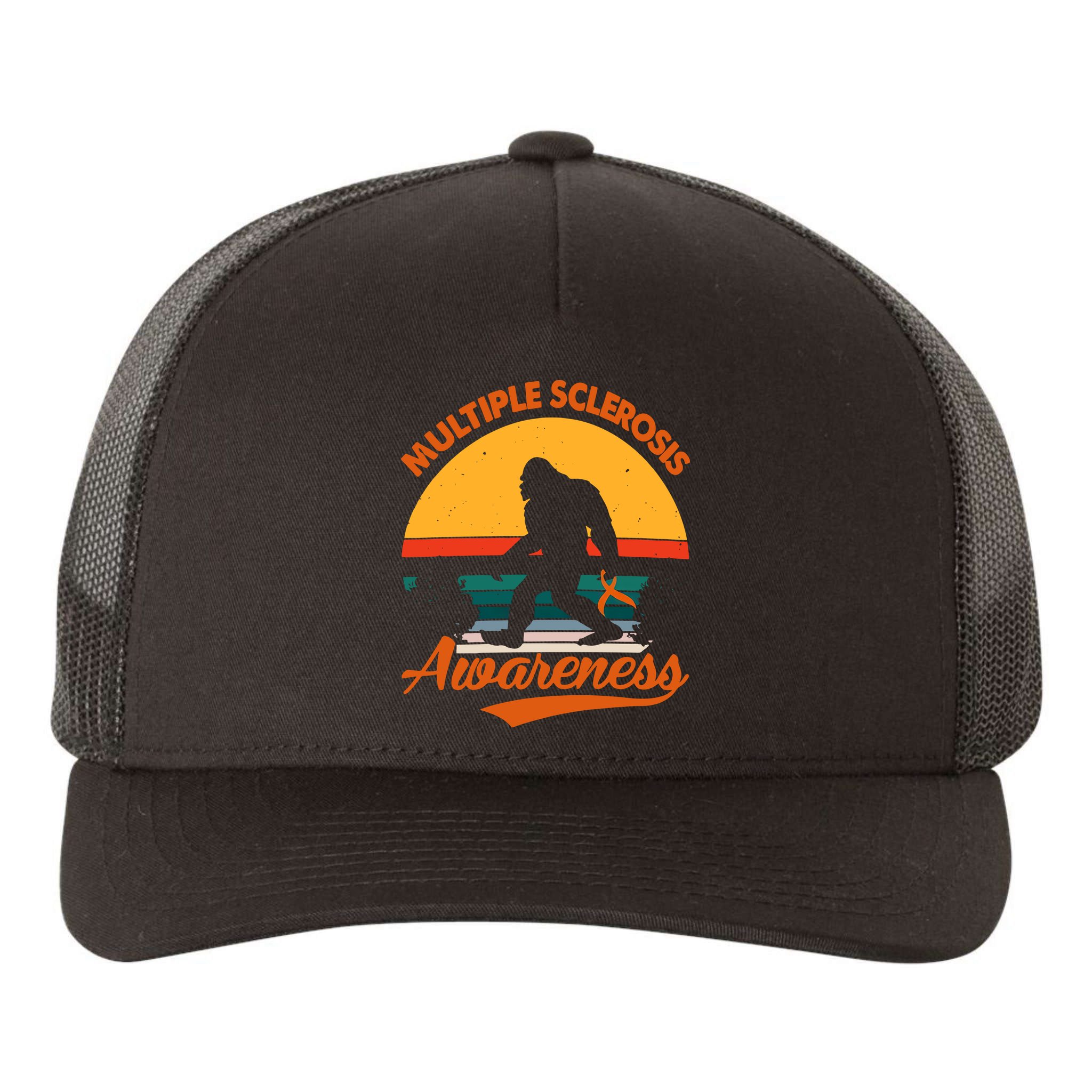 Bigfoot Multiple Sclerosis Awareness Vintage Orange Ribbon Multiple Scleros Yupoong Adult 5-Panel Trucker Hat