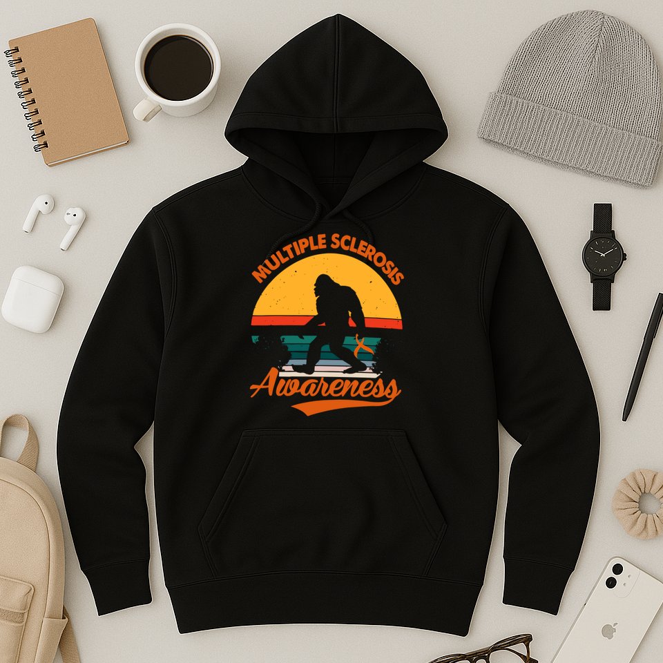 Bigfoot Multiple Sclerosis Awareness Vintage Orange Ribbon Multiple Scleros Hoodie