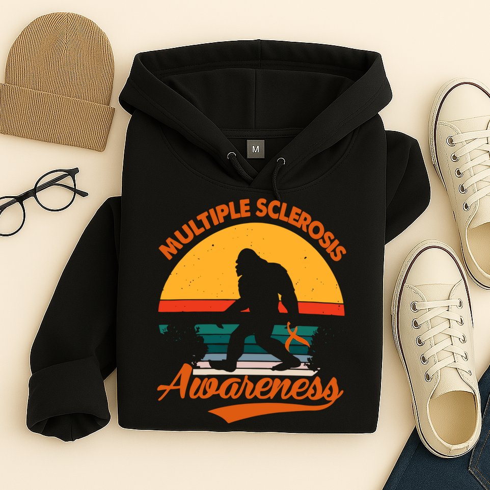 Bigfoot Multiple Sclerosis Awareness Vintage Orange Ribbon Multiple Scleros Hoodie