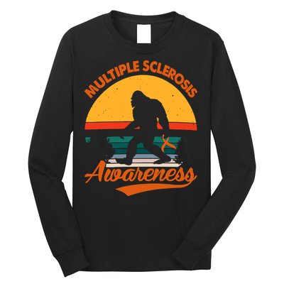 Bigfoot Multiple Sclerosis Awareness Vintage Orange Ribbon Multiple Scleros Long Sleeve Shirt