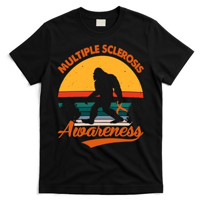 Bigfoot Multiple Sclerosis Awareness Vintage Orange Ribbon Multiple Scleros T-Shirt
