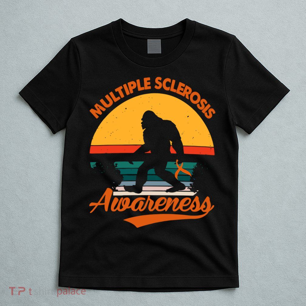 Bigfoot Multiple Sclerosis Awareness Vintage Orange Ribbon Multiple Scleros T-Shirt