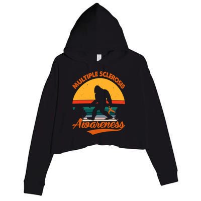 Bigfoot Multiple Sclerosis Awareness Vintage Orange Ribbon Multiple Scleros Crop Fleece Hoodie