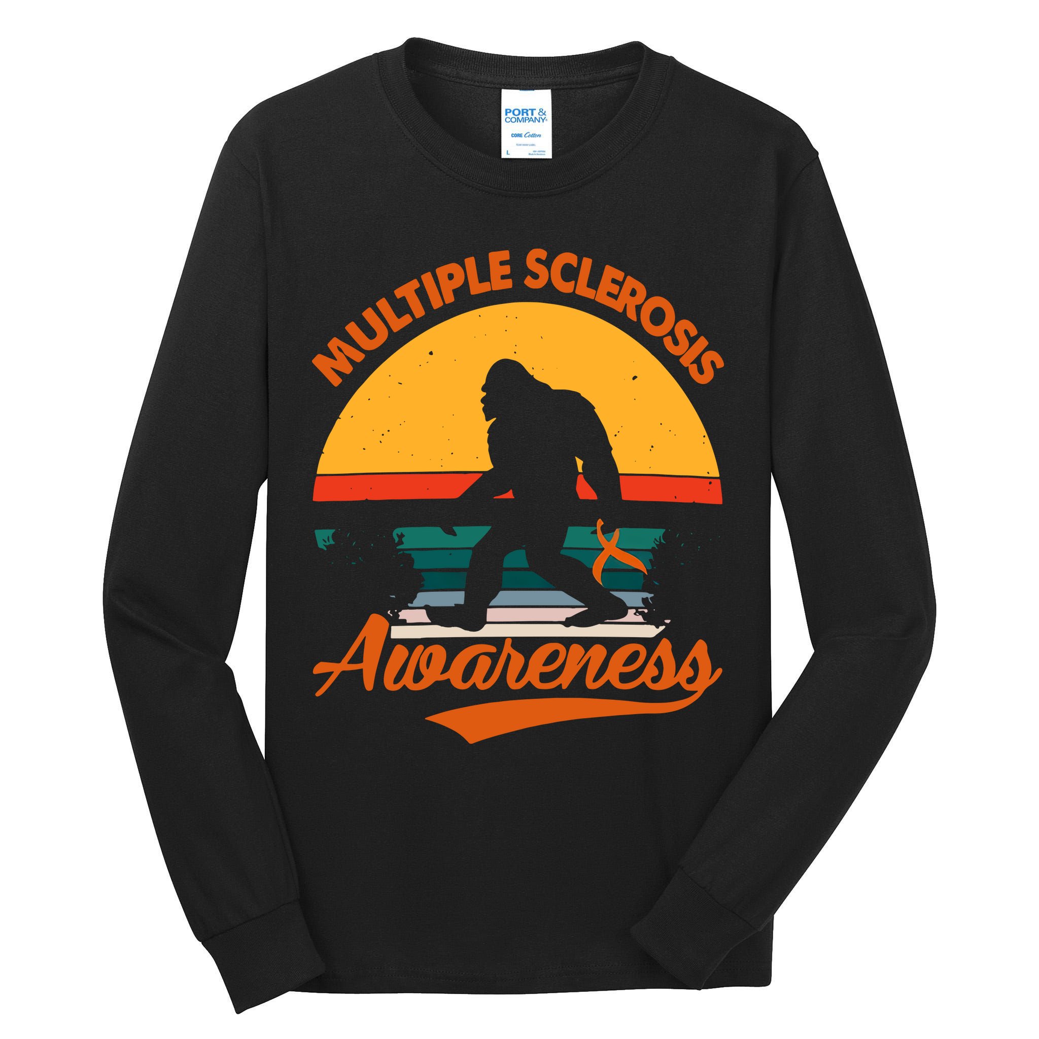 Bigfoot Multiple Sclerosis Awareness Vintage Orange Ribbon Multiple Scleros Tall Long Sleeve T-Shirt
