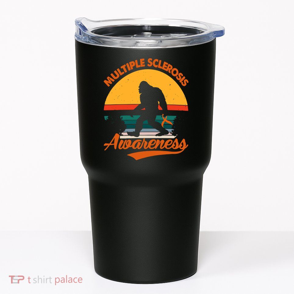 Bigfoot Multiple Sclerosis Awareness Vintage Orange Ribbon Multiple Scleros Tumbler