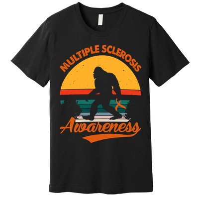 Bigfoot Multiple Sclerosis Awareness Vintage Orange Ribbon Multiple Scleros Premium T-Shirt