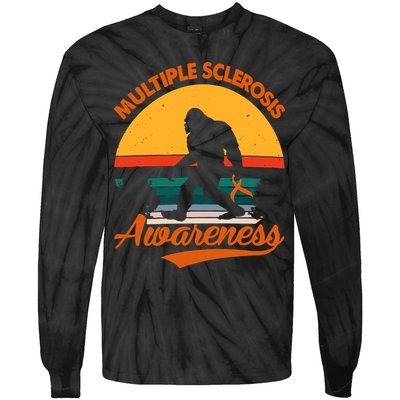 Bigfoot Multiple Sclerosis Awareness Vintage Orange Ribbon Multiple Scleros Tie-Dye Long Sleeve Shirt