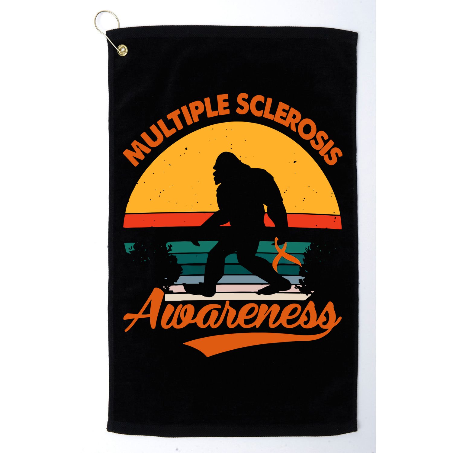 Bigfoot Multiple Sclerosis Awareness Vintage Orange Ribbon Multiple Scleros Golf Towel