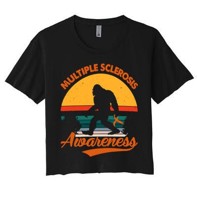 Bigfoot Multiple Sclerosis Awareness Vintage Orange Ribbon Multiple Scleros Crop Top