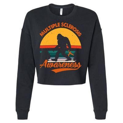 Bigfoot Multiple Sclerosis Awareness Vintage Orange Ribbon Multiple Scleros Cropped Pullover Crew