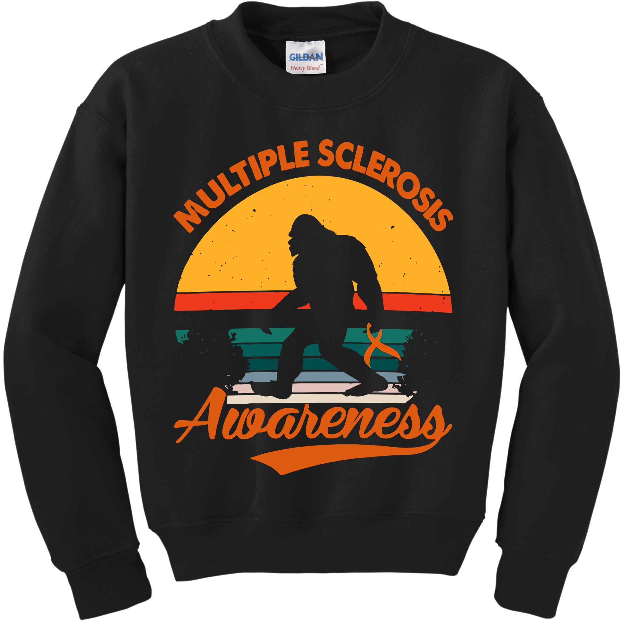 Bigfoot Multiple Sclerosis Awareness Vintage Orange Ribbon Multiple Scleros Kids Sweatshirt