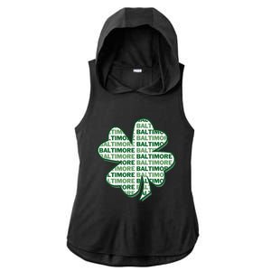 Baltimore Maryland St Patrick's Day 4 Leaf Clover Ladies PosiCharge Tri-Blend Wicking Draft Hoodie Tank