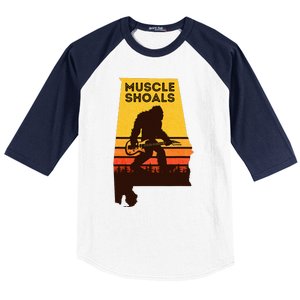 Bigfoot Muscle Shoals Alabama Retro Sasquatch Soul Music Baseball Sleeve Shirt