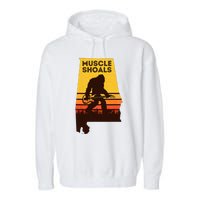 Bigfoot Muscle Shoals Alabama Retro Sasquatch Soul Music Garment-Dyed Fleece Hoodie