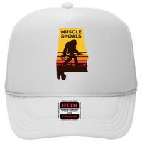 Bigfoot Muscle Shoals Alabama Retro Sasquatch Soul Music High Crown Mesh Back Trucker Hat