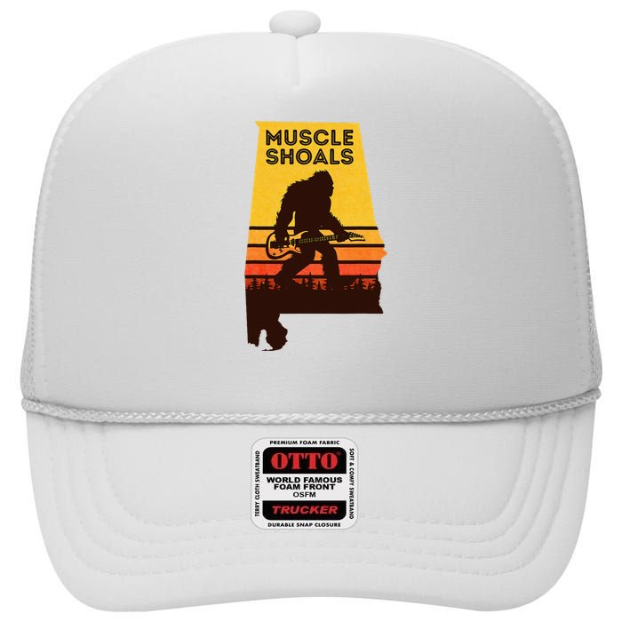 Bigfoot Muscle Shoals Alabama Retro Sasquatch Soul Music High Crown Mesh Back Trucker Hat