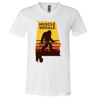 Bigfoot Muscle Shoals Alabama Retro Sasquatch Soul Music V-Neck T-Shirt