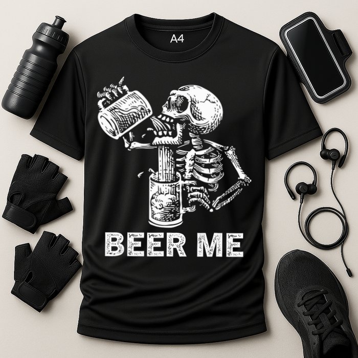 Beer Me Skeleton Scary Spooky Drinking  Cooling Performance Crew T-Shirt