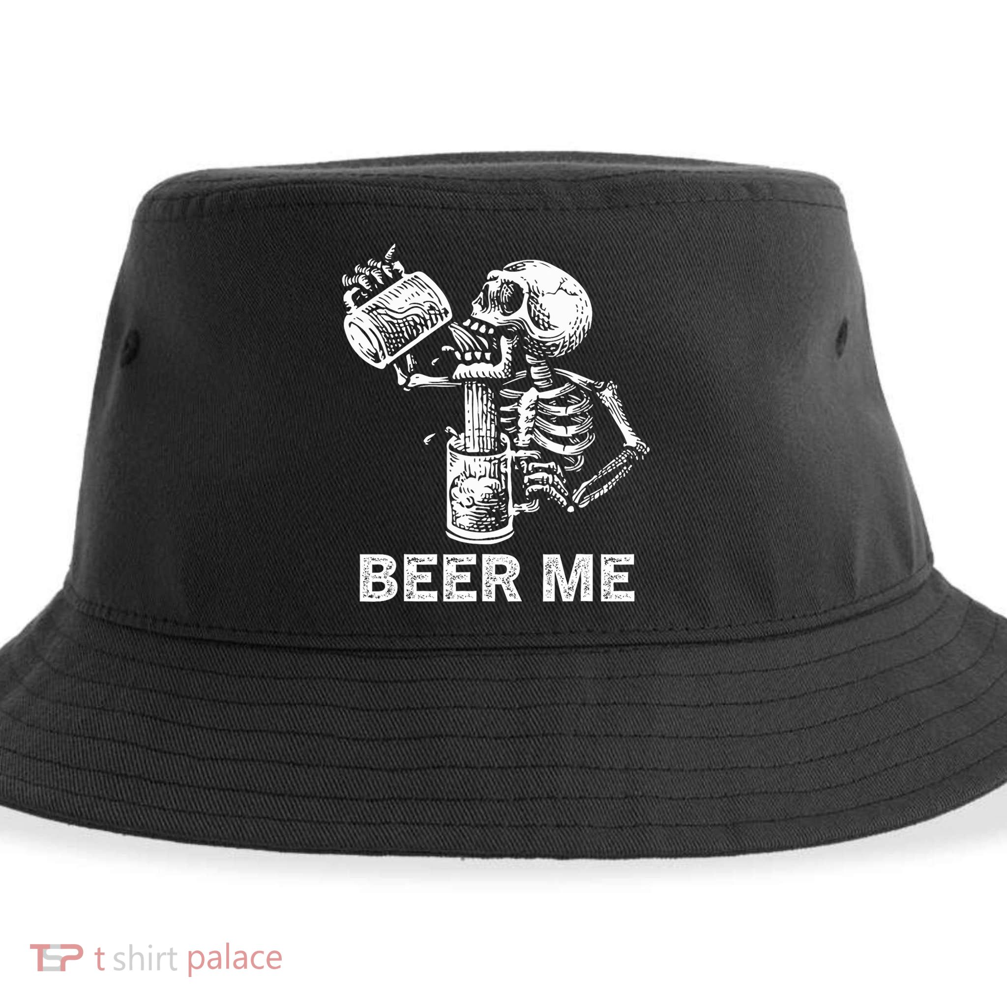 Beer Me Skeleton Scary Spooky Drinking  Sustainable Bucket Hat