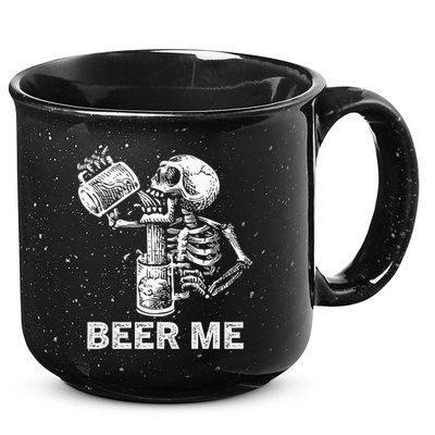 Beer Me Skeleton Scary Spooky Drinking  15oz Campfire Ceramic Mug