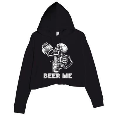 Beer Me Skeleton Scary Spooky Drinking  Crop Fleece Hoodie