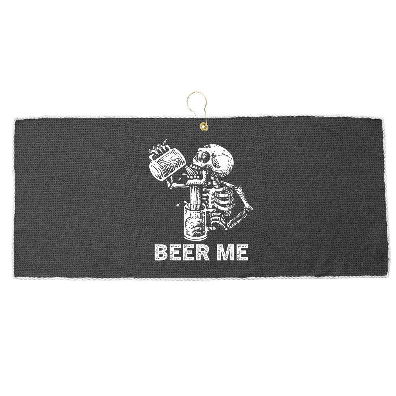 Beer Me Skeleton Scary Spooky Drinking  Large Microfiber Waffle Golf Towel