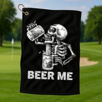 Beer Me Skeleton Scary Spooky Drinking  Golf Towel