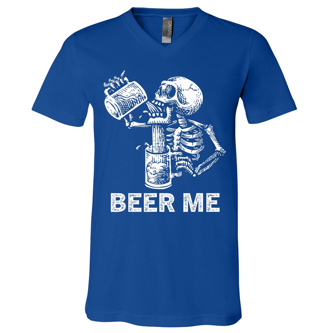Beer Me Skeleton Scary Spooky Drinking  V-Neck T-Shirt