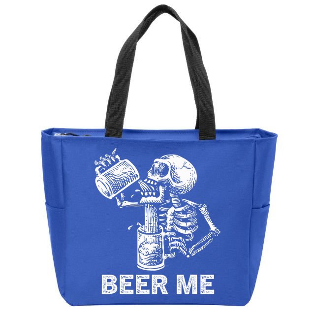 Beer Me Skeleton Scary Spooky Drinking  Zip Tote Bag