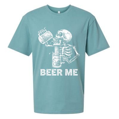 Beer Me Skeleton Scary Spooky Drinking  Sueded Cloud Jersey T-Shirt