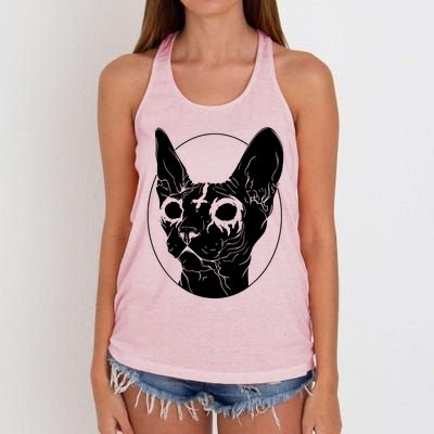 Black Metal Sphynx Cat I Goth And Death Metal Women's Knotted Racerback Tank