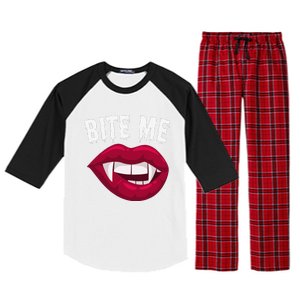 Bite Me! Sexy Vampire Lips Vampire Fangs Halloween Vampire Raglan Sleeve Pajama Set