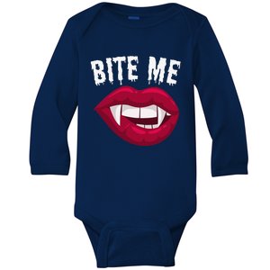 Bite Me! Sexy Vampire Lips Vampire Fangs Halloween Vampire Baby Long Sleeve Bodysuit