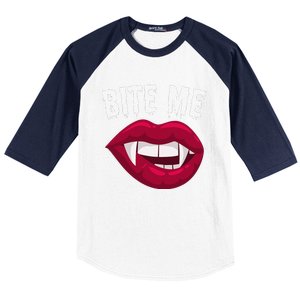 Bite Me! Sexy Vampire Lips Vampire Fangs Halloween Vampire Baseball Sleeve Shirt