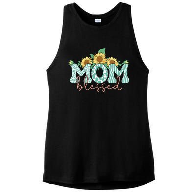 Blessed Mom Sunflower Cute Ladies PosiCharge Tri-Blend Wicking Tank