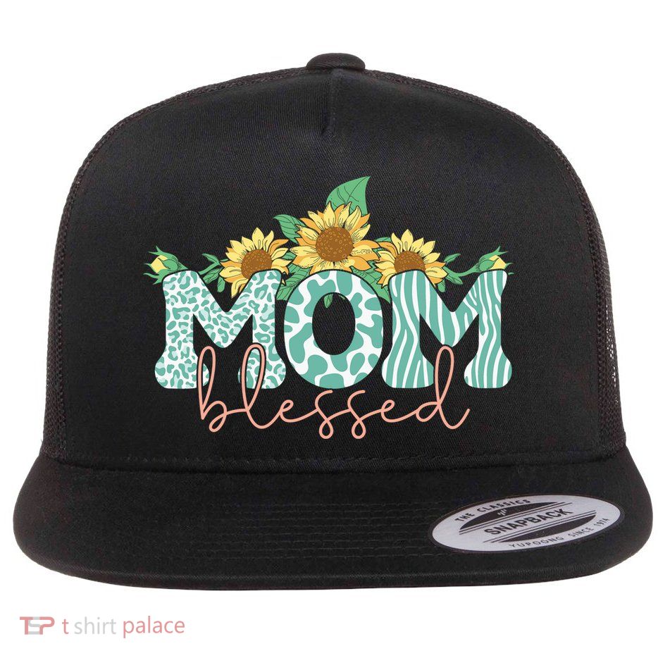 Blessed Mom Sunflower Cute Flat Bill Trucker Hat