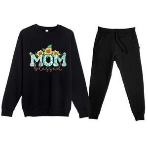 Blessed Mom Sunflower Cute Premium Crewneck Sweatsuit Set