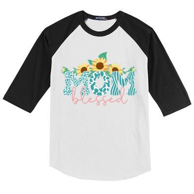 Blessed Mom Sunflower Cute Kids Colorblock Raglan Jersey