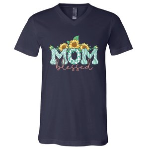 Blessed Mom Sunflower Cute V-Neck T-Shirt